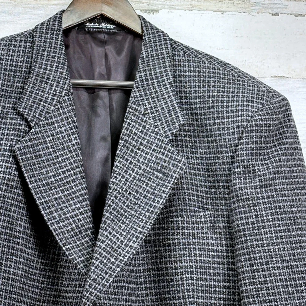 Bill Robinson 46R Grey Check Plaid Wool Lambswool‎ 3-Button Blazer Sport Coat
